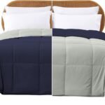 Down Alternative Reversible Comforter Navy/Silver Twin