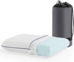 Gel Memory Foam Camping Pillow - Travel Essentials & Must Haves - Camping Gear & Accessories - Contouring Neck Support - Small Size Compatible for Car, Airplane, and Beach - 1 Pack