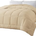 Down Alternative Comforter Twin Duvet Insert with Corner Tabs, All Season Quilted Bed Comforter Box-Stitched Twin Comforter Beige，Machine Washable Microfiber Bedding