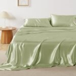 Satin Sheets King - Similar to Silk Sheets, Silky Bedsheet King Size Bed,  & Luxury, Non-Fading & Wrinkle Free, Good for Hair & Skin, Gifts for Women, 4 Pieces, Sage Green