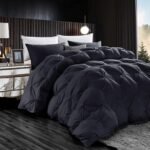 Luxurious All-Season Goose Down Feather Fiber Comforter Queen Size Duvet Insert, Exquisite Black Pinch Pleat Design, Premium Baffle Box, 100% Egyptian Cotton Cover, 65 oz. Fill Weight, Black - Image 2
