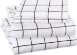 Soft Microfiber 4-Piece Bed Sheet Set with Elastic Side Pockets, Full, Black Grid, Geometric - Image 2