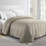 Blankets Queen Size - Soft Lightweight Down Blanket for All Seasons, Cozy Warm Luxury Bed Blanket with Satin Trim, Cotton Cover, Khaki (90"X90")