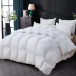 Luxurious All-Season Goose Down Feather Fiber Comforter Queen Size Duvet Insert, Premium White Solid Plain Design, Premium Baffle Box, 100% Egyptian Cotton, 70 oz Fill Weight - Image 2