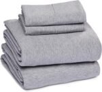 4 Piece Bed Sheet Set, 100% Cotton Jersey, Includes Super Soft, Flat and Fitted Sheets, Pillowcase, Full, Light Gray, Solid - Image 2