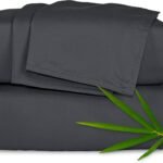 Organic Viscose Derived from Bamboo Bed Sheet Set, Luxuriously Soft & Cooling, Double Stitching, Lifetime Quality Promise (King, Charcoal)