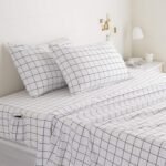 Soft Microfiber 4-Piece Bed Sheet Set with Elastic Side Pockets, Full, Black Grid, Geometric